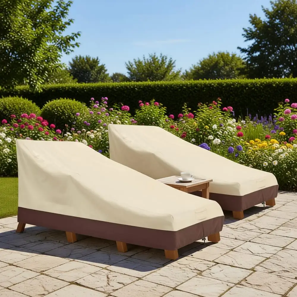 

Heavy-Duty Outdoor Patio Chaise Lounge Covers, UV-Resistant, 2-Pack, Medium, Beige & Brown