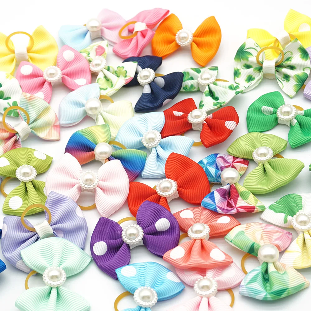 10 Pieces Dog Bows Cute Ribbon Dog Accessories Four Types 36 Colors Pet Hair Bows With Elatic Rubber Band Christmas Gifts