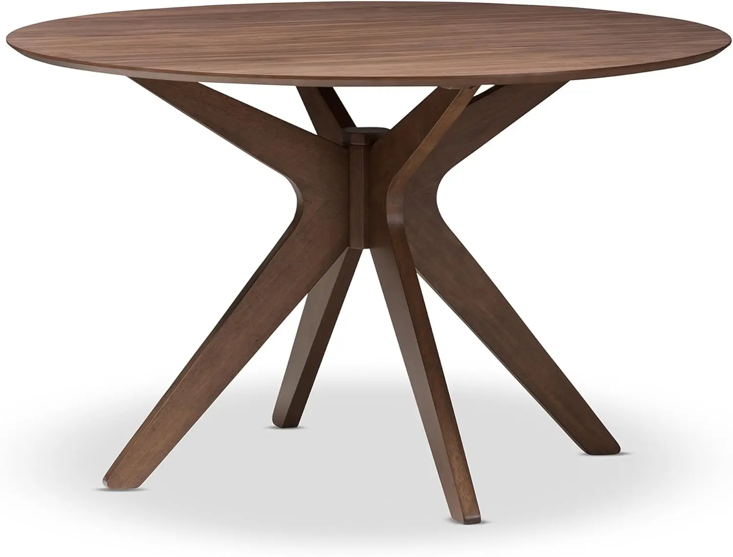 Monte Mid-Century Modern Walnut Wood 47-Inch Round Dining Table, 