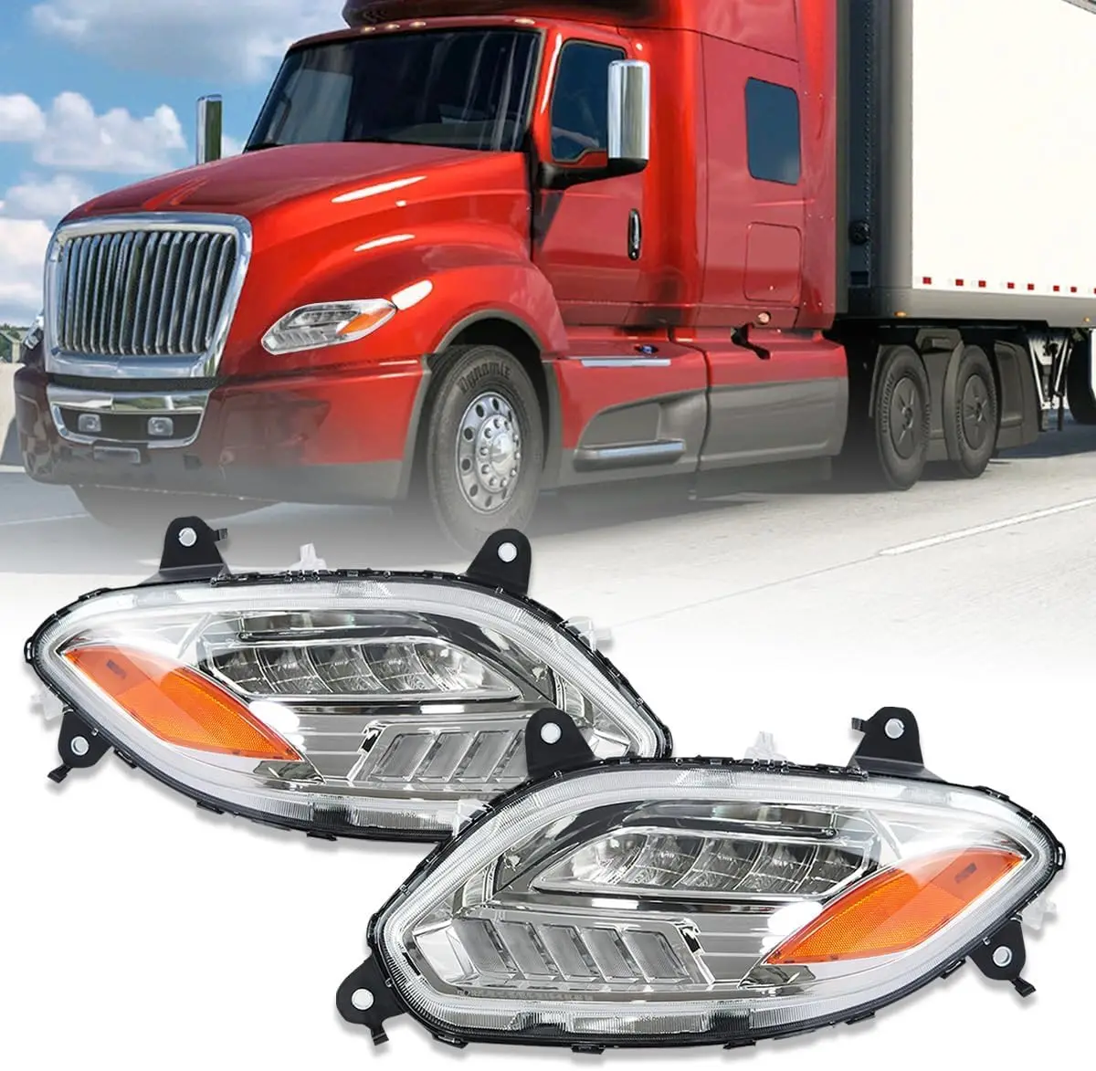 

LED Reflector Headlamp Assembly Compatible with 2018-2023, Chrome Pair (Silver Bowl)