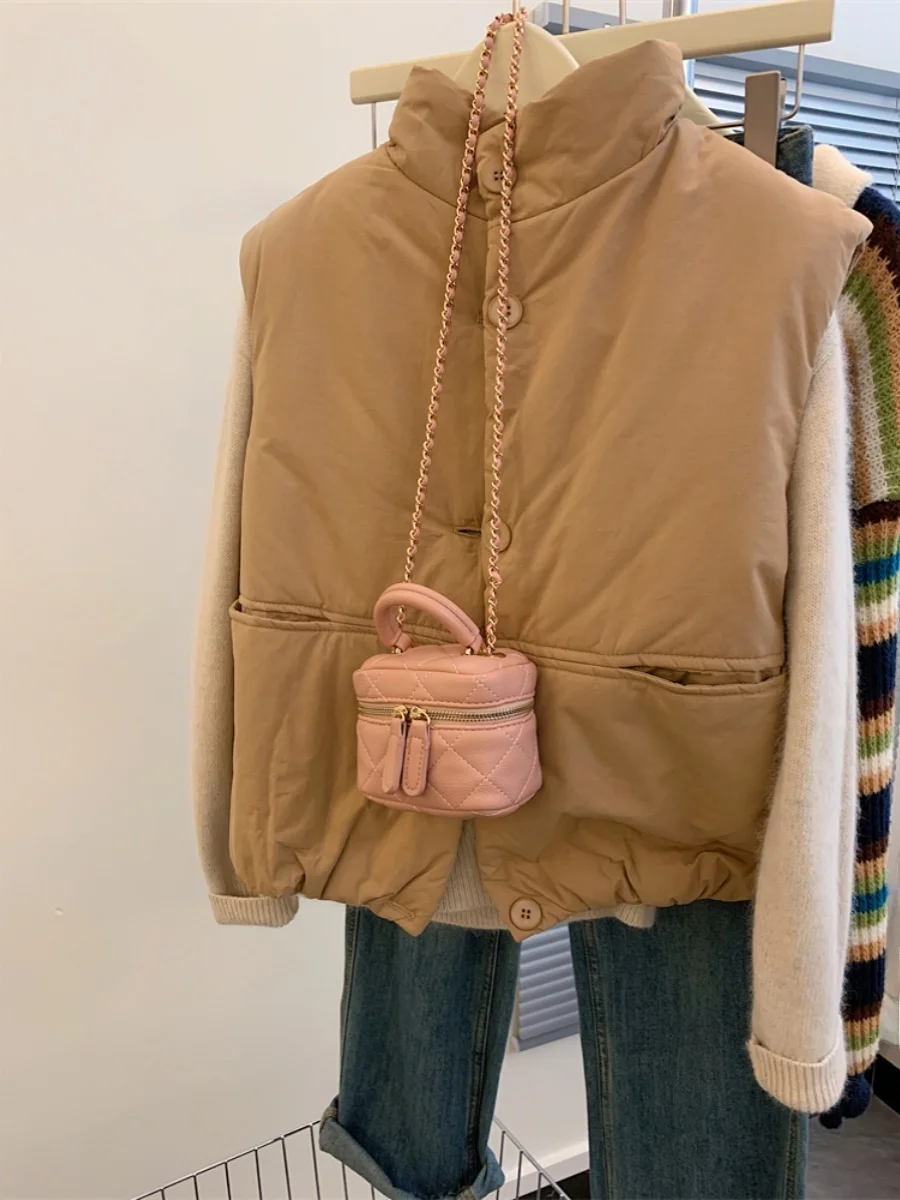 따뜻한 면 소재 여성용 조끼 가을 겨울 패셔너블 브레드 숄더 패드 루즈핏 단색