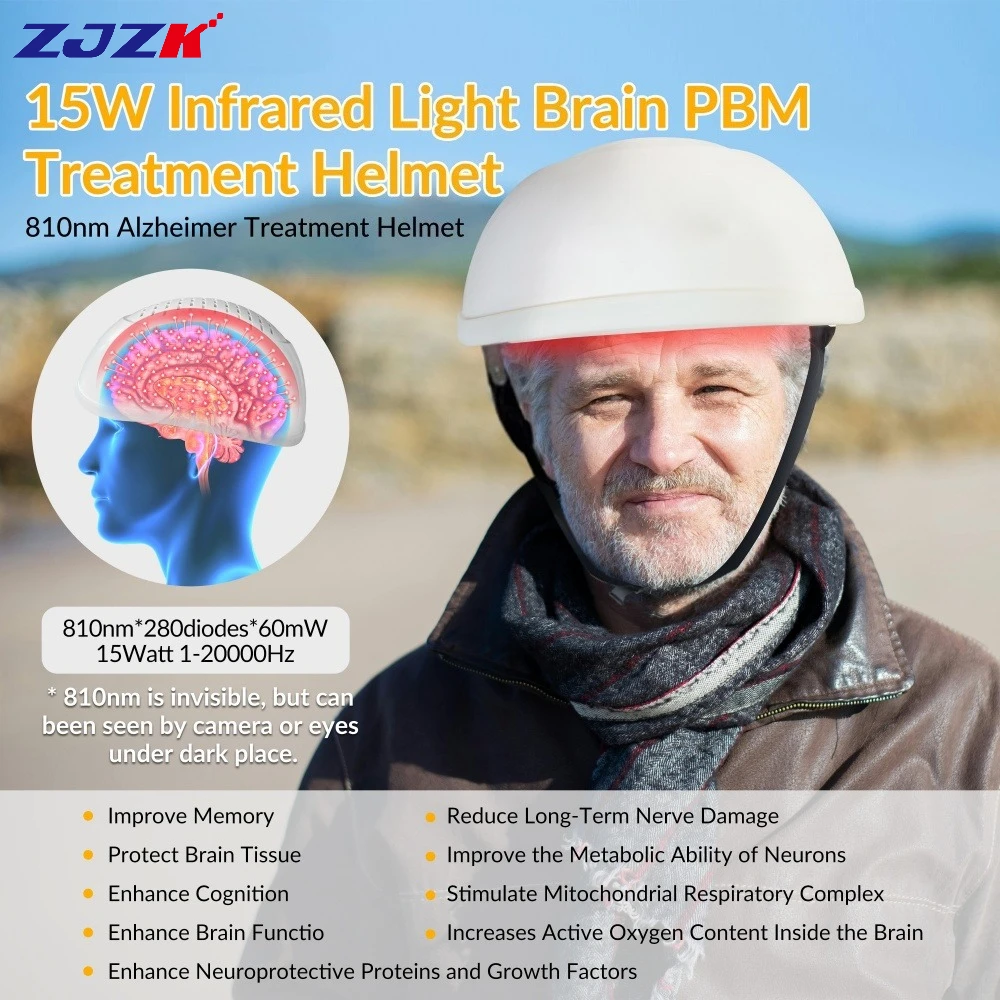 ZJZK 810nm Infrared Light Therapy Brain Photobiomodulation Helmet for Brain Health Stroke Neuro Depression Treatment Home Use