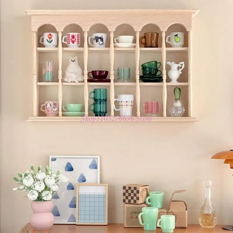 

R6FD Vintage Cup Rack for Dollhouse Pretend Play Cup Rack Durable Decoration Wooden Dollhouse Toy Bedroom
