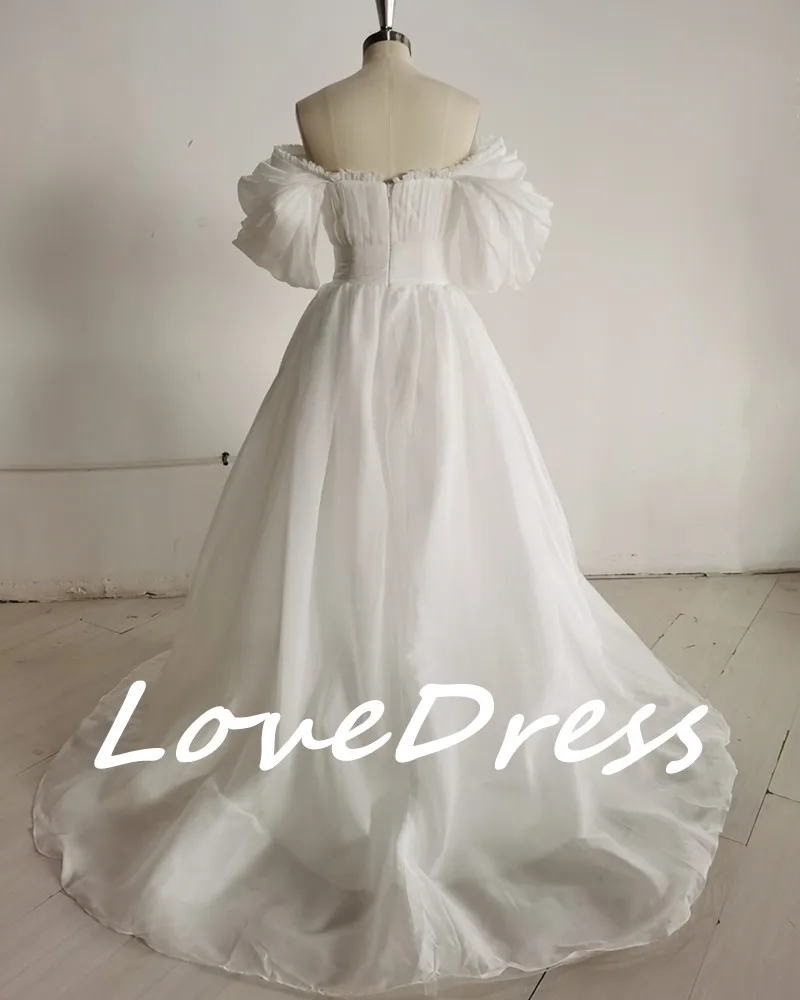 Customized Boho Off The Shoulder Princess Wedding Dress Sweetheart Appliqued Puff Sleeves Bride Dress A-Line Backless Bride Gown