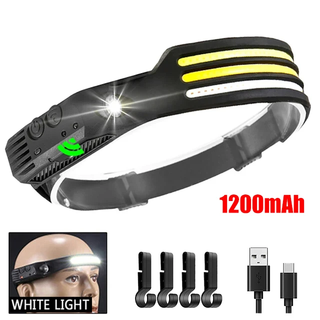 COB LED-koplamp Inductiekoplamp Ingebouwde batterij USB oplaadbare hoofdzaklamp Outdoor Camping Vissen Sensorkoplamp