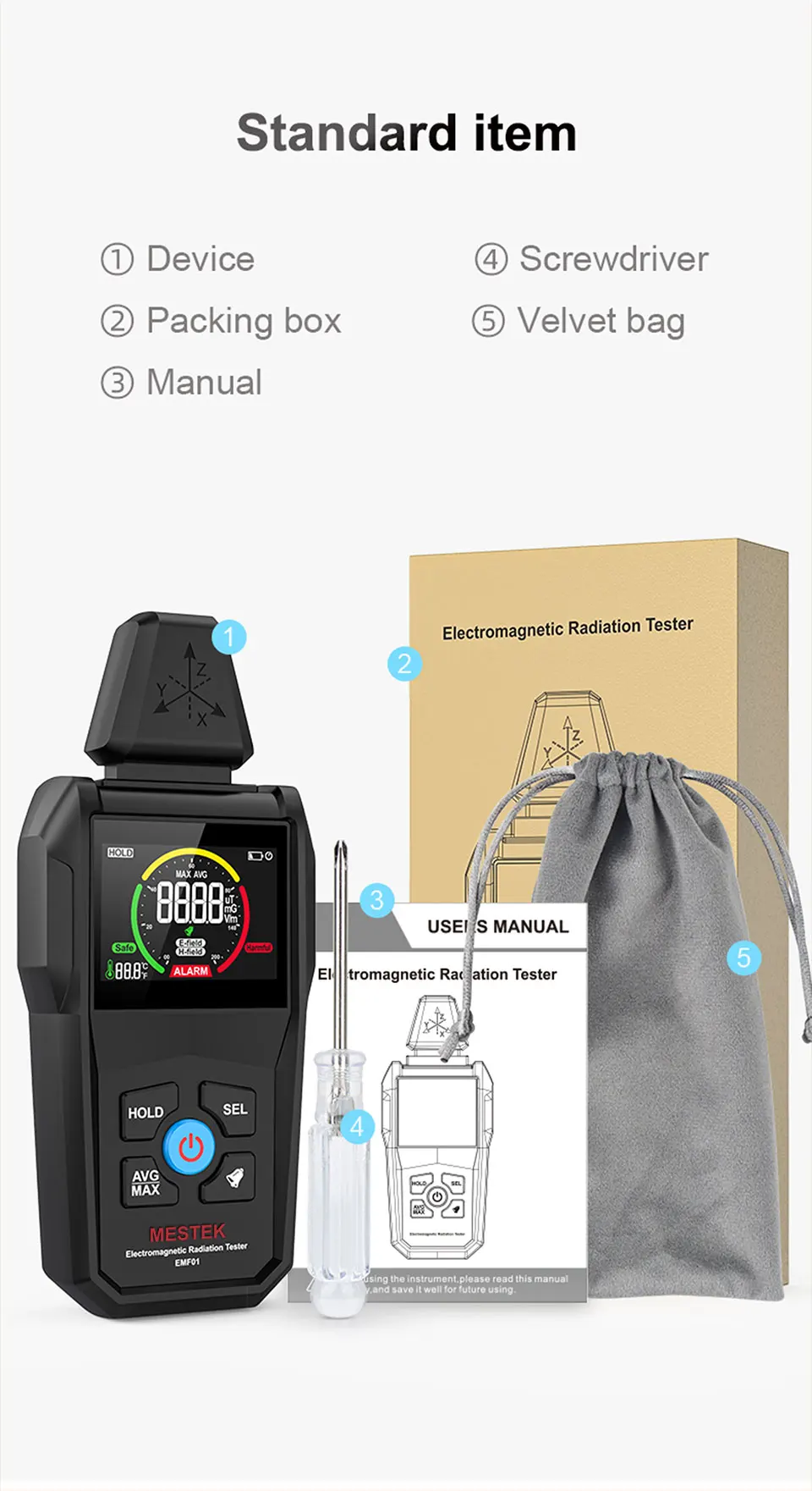 EMF01 Detektor für elektromagnetische Strahlung, hochpräzises EMF-Messgerät, Messgerät für elektromagnetische Wellenstrahlung im Haushalt – Detail 20