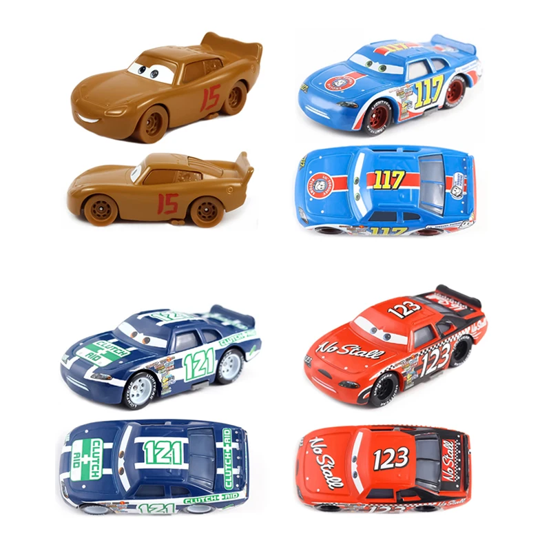 

Cars Anime Figures The King Sheriff Lightning McQueen Sally Chick Hicks Disney Pixar Racing 1:55 Metal Model Car Children's Toys