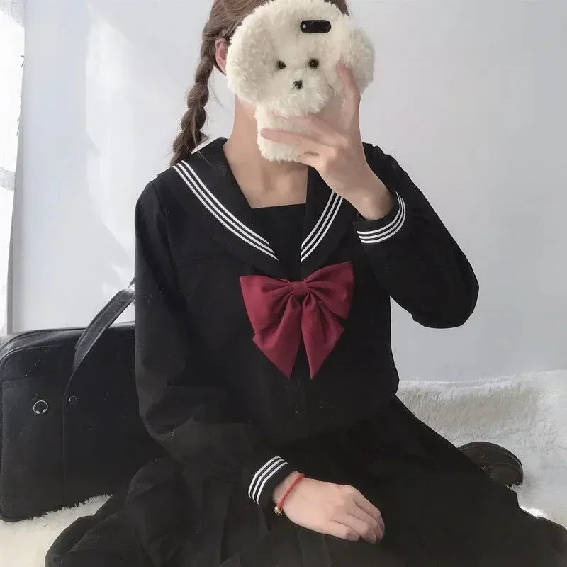 School S-2XL Suit Cartoon Uniform Navy Women Basic Black Sets Costume Girl Japanese Sailor