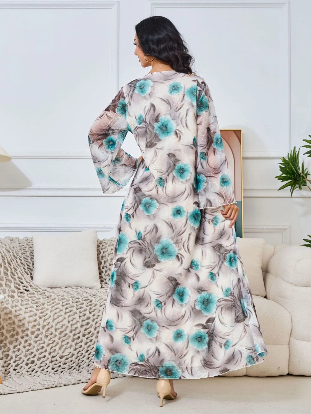 Kaftan Flower Printing Classy Evening Dress Muslim Dubai Elegant Formal Banquet Prom Gown Customized Women Caftan A Line Wear