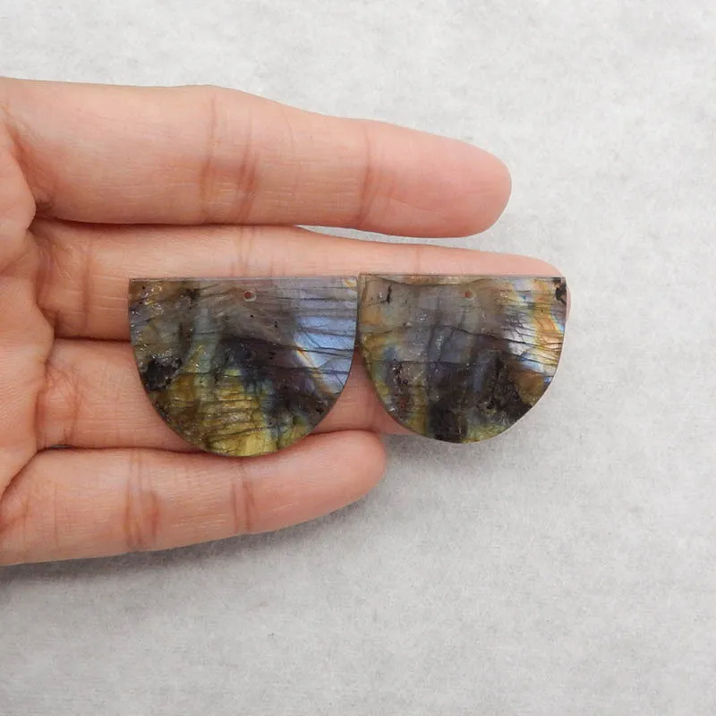 

B&F Handmade Natural Labradorite Front Drilled Earrings Natural Stone Polished 30x24x3mm 9.7g for Jewelry Making Supplies