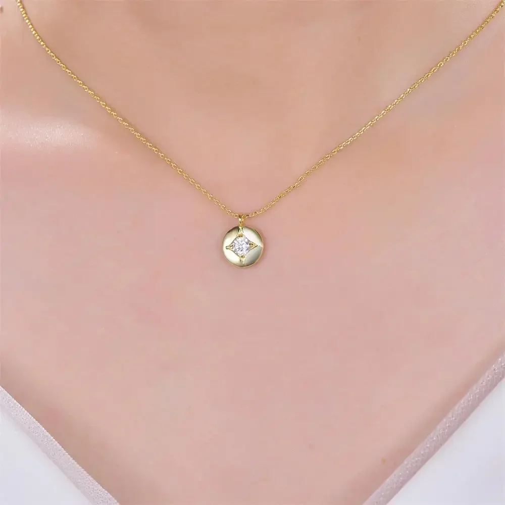 KOSE JEWELS Fashion 925 Sterling Silver Coin 4A Zircon Pendant Necklace for Women Elegant Round Shaped Chain Necklace Jewelry