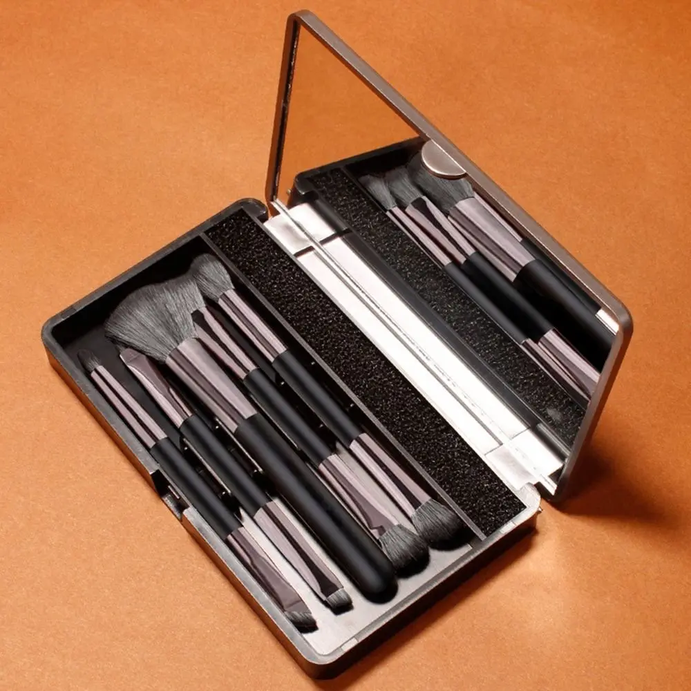 Double-ended Eyeshadow Brushes Set Eyeliner Brushes Eyebrow Pencil Travel Makeup Brush Set Soft with Storage Box and Mirror