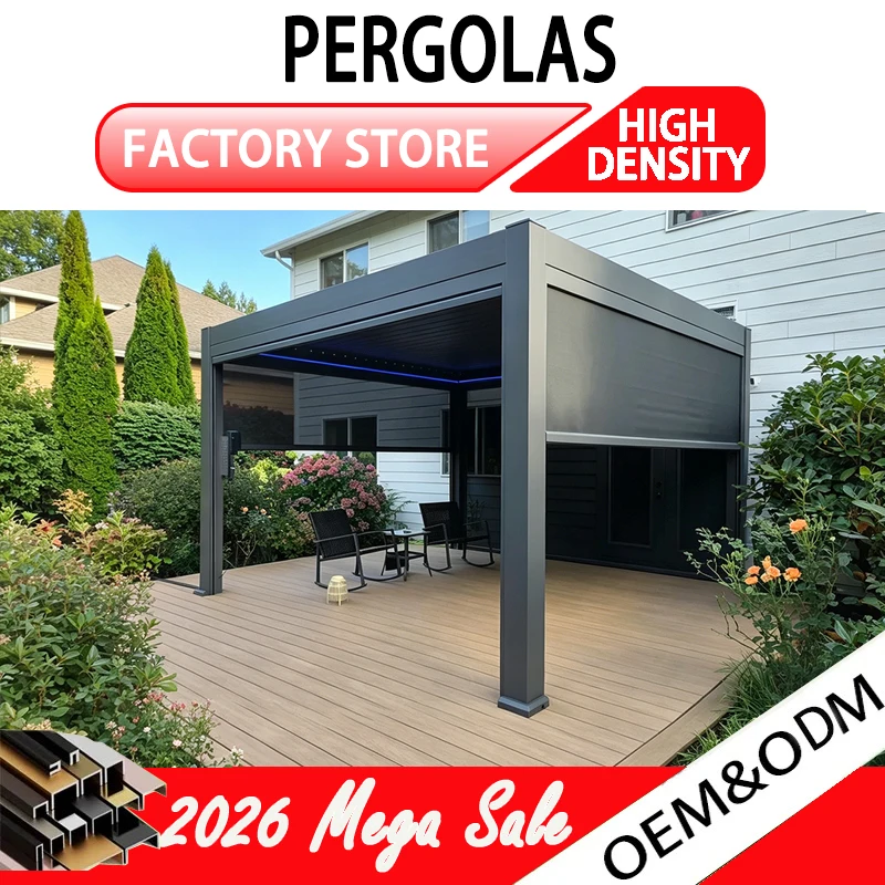 

Any Size Custom Aluminum Pergola Rainproof Electric Adjustable Gazebo Louvered Awning Luxury Villa Mansion Patio Sunshade Proof