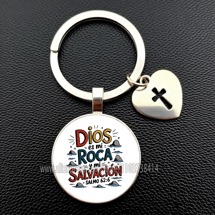 Porte-clés chrétien avec verset biblique espagnol, vente en gros de porte-clés pendentifs en forme de croix et de cœur comme cadeaux