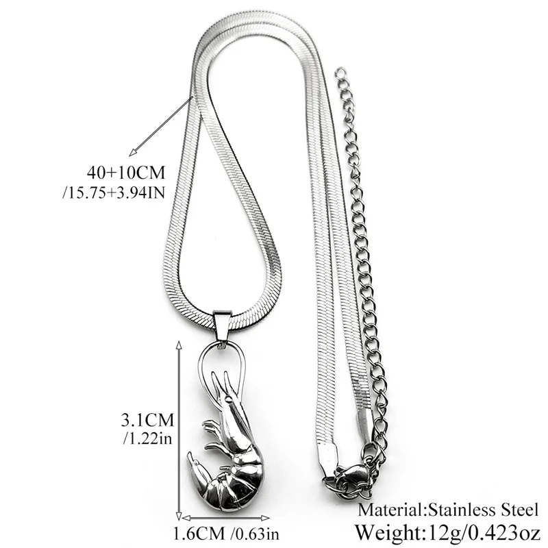 Lustige Garnelen Hiphop Halskette Für Frauen Männer Edelstahl Silber Farbe Männlichen Mode Halsband Party Halskette Schmuck Geschenke – Detail 3