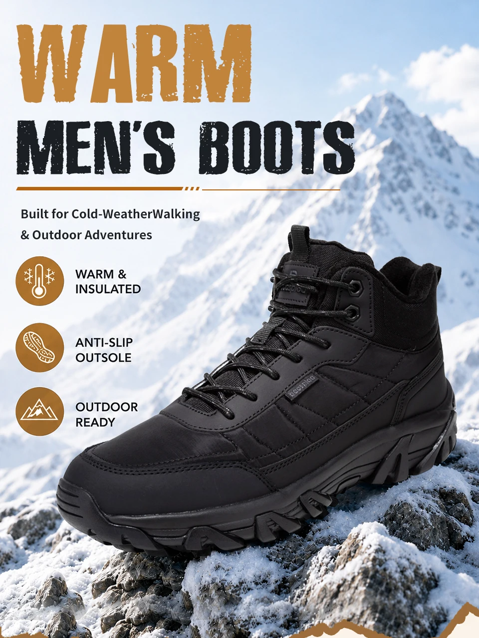 Baasploa Herren Winter-Wanderschuhe Wasserfeste Casual-Sneakers Komfort-Plüsch Warme Stiefel Herrenschuhe Rutschfest Verschleißfest – Detail 2