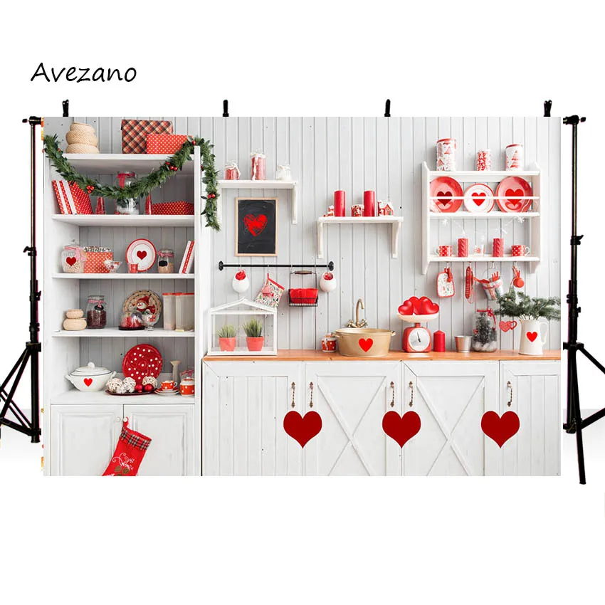 Avezano Photography Background Valentine's Day Kitchen Props Cupboard Sweethearts Portrait Backdrop Photo Studio Decorations