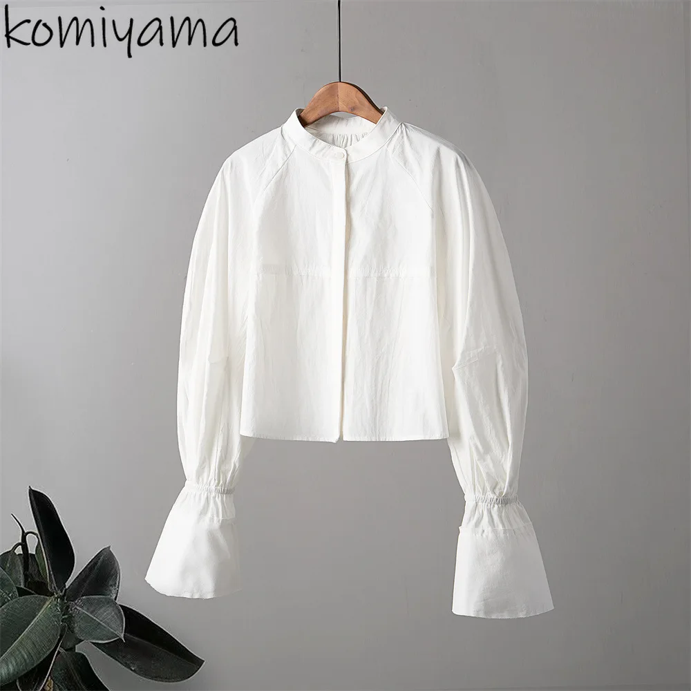 Japan Lazy Style Blusas Stand Collar Single Breasted Shirts Blouses Flare Sleeve Ropa Mujer Woman 2025 Camisas Fall New Blusa