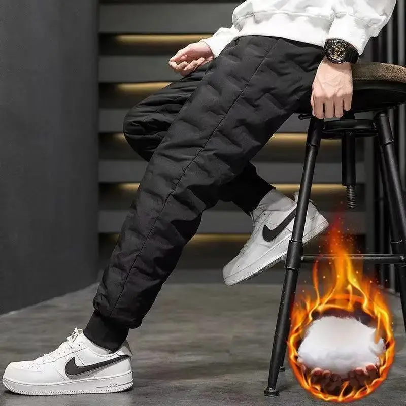 New Men's Winter Pants Long Padded Lightweight Down Pants Keep Warm Luxury Thicken Windproof Elastic Waist Youth Trousers Male