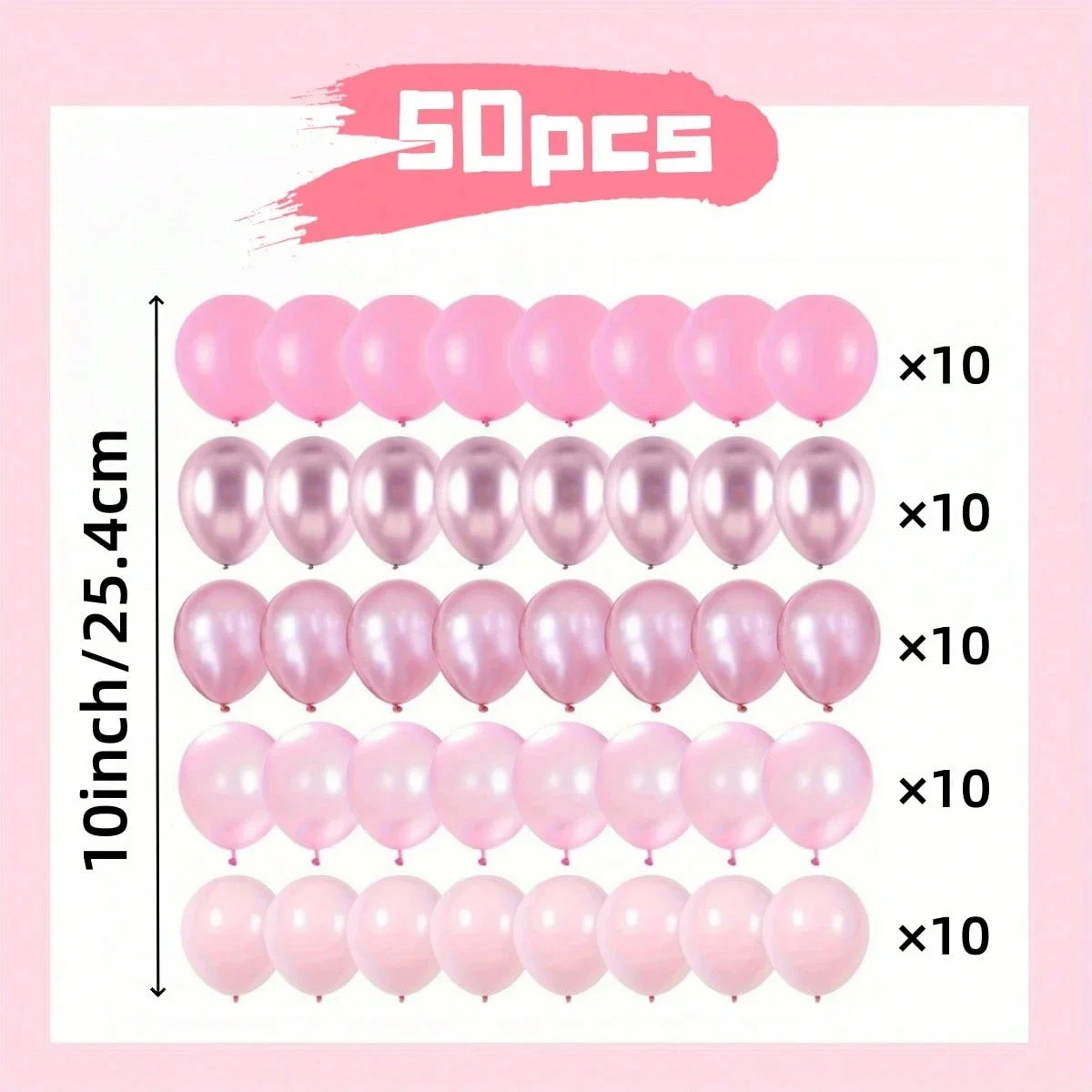 50-teiliges rosa Ballon-Set – verchromtes Rosa, Perlrosa, Macaron-Rosa und verschiedene weiche rosa Farbtöne, geeignet zum Dekorieren von Hintergründen