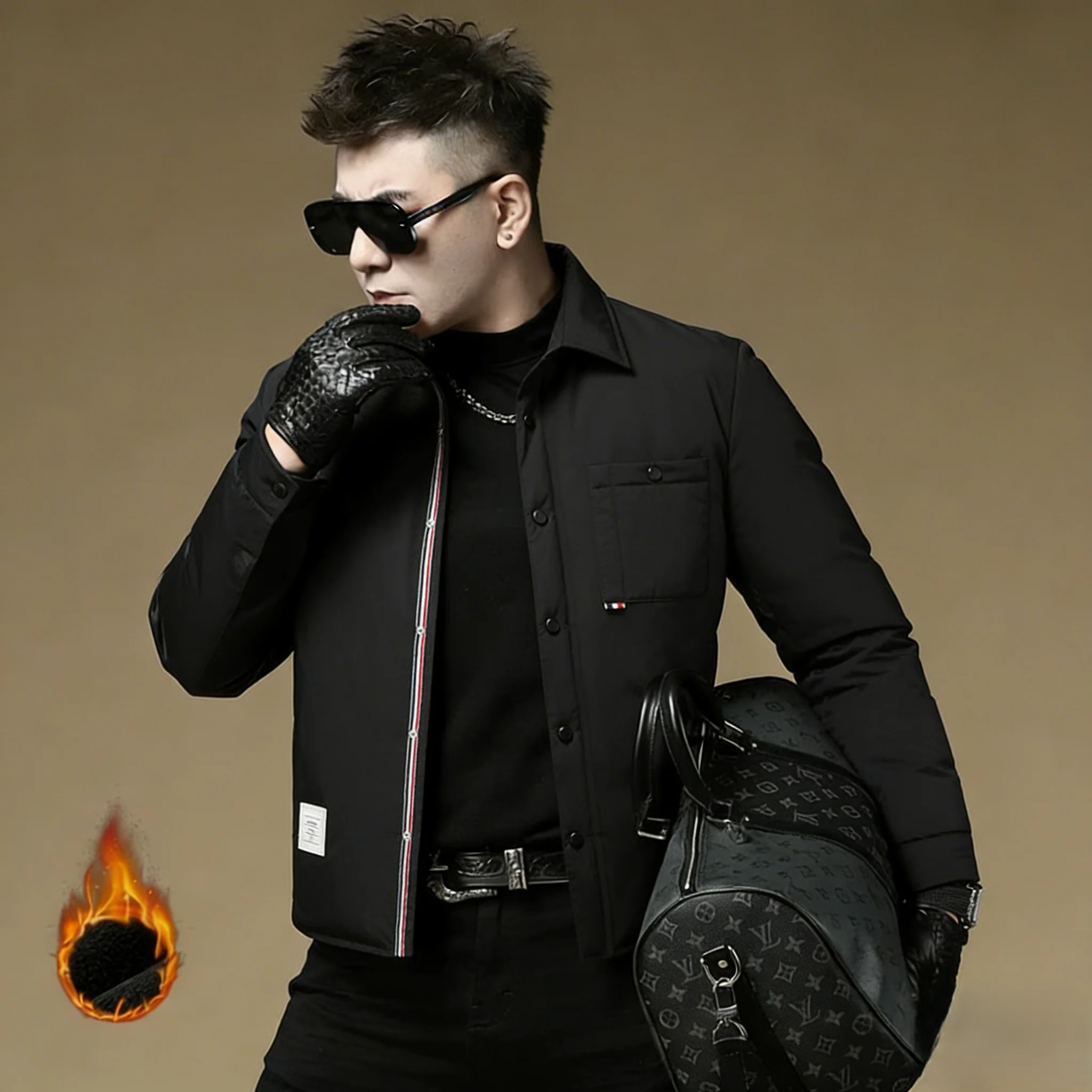 

Formal Ocn Men's down Jaet 2025 Winter New Sle Bla Stand Collar Trendy Brand Warmth Outerwear Busin Casual Ci...