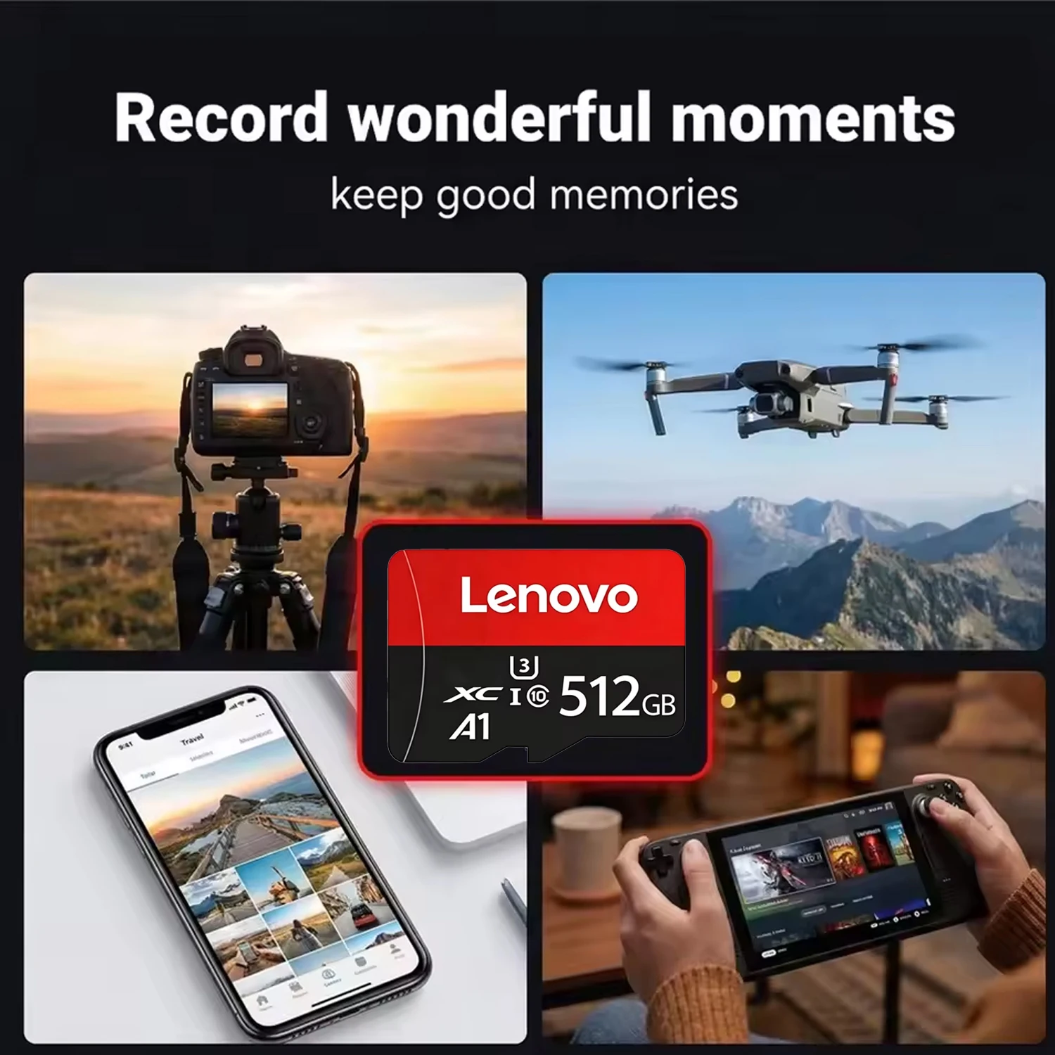 Lenovo 1TB 512GB High Speed Storge SD Card Original Memory Card 128GB Class10 V30 TF Flash Cards for Drone Camera Tablet - view 5