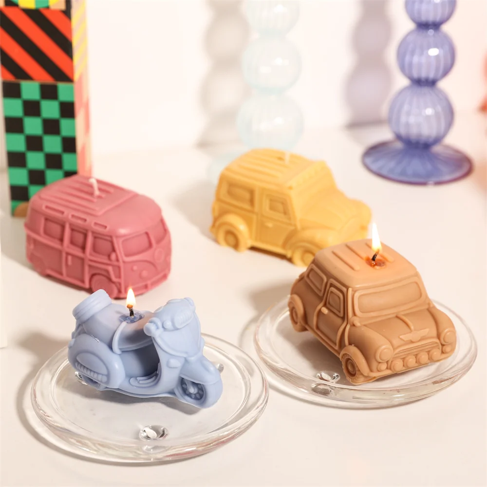 Vintage Retro Mini Car Candle Silicone Mold DIY Handmade Home Decorative Aromatherapy Soy Wax Candle Making Mould Supplies