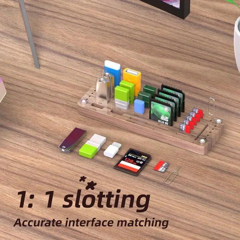 25 Slots Storage Holder For SD Card Memory Card Desktop Walnut Wooden Organizer Card Case Card Storage Box Keeper