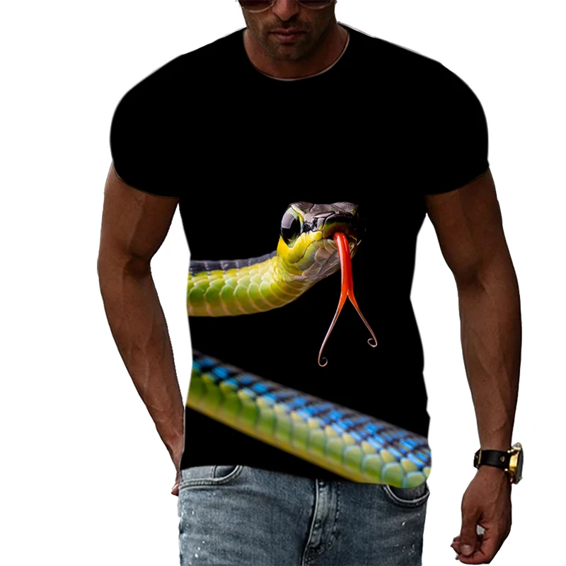 New Summer  The Snake  Picture Men T-Shirts  Casual 3D Print Tees Hip Hop Personality Round Neck Short Sleeve Quick-Dry Tops