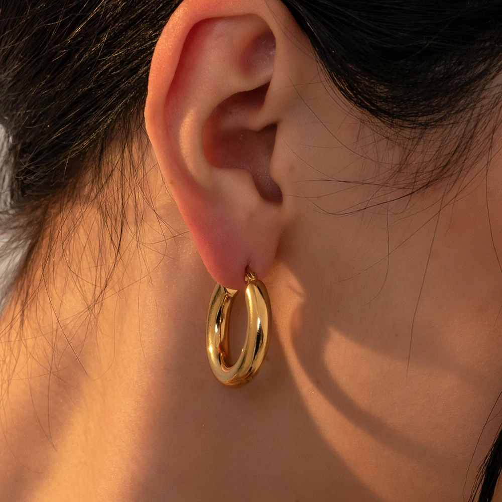 20/25/30mm Stainless Steel Hoops Earrings Exquisite Big Round Smooth Chunky Statement Earrings for Women Fashion Jewelry