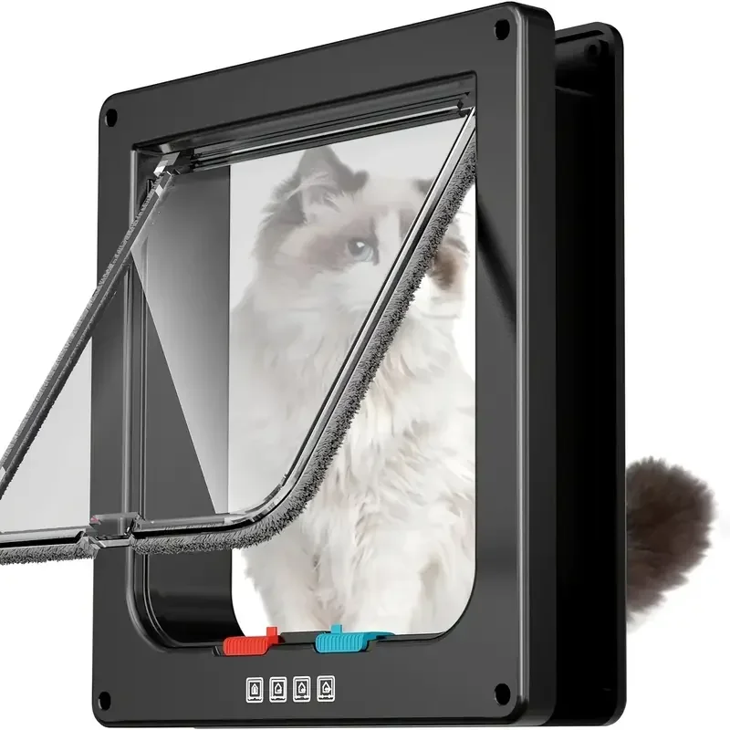 

Pet Door 4 Way Locking Security Lock ABS Dog Cat Weatherproof Flap Door Controllable Switch Direction Doors Small Pet Supplies