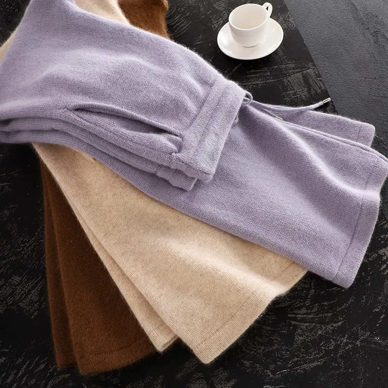 2024 Purple Wool Wide-leg Pants Women's Autumn and Winter New High-waisted Drape Loose and Thin Cashmere Casual Pants