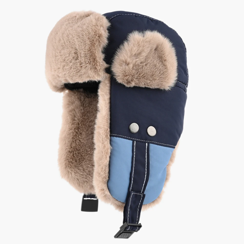 HT5201 Bomber Hat Thick Warm Patchwork Winter Fur Hat Men Women Windproof Snow Ski Trapper Earflap Cap Male Female Russian Hats
