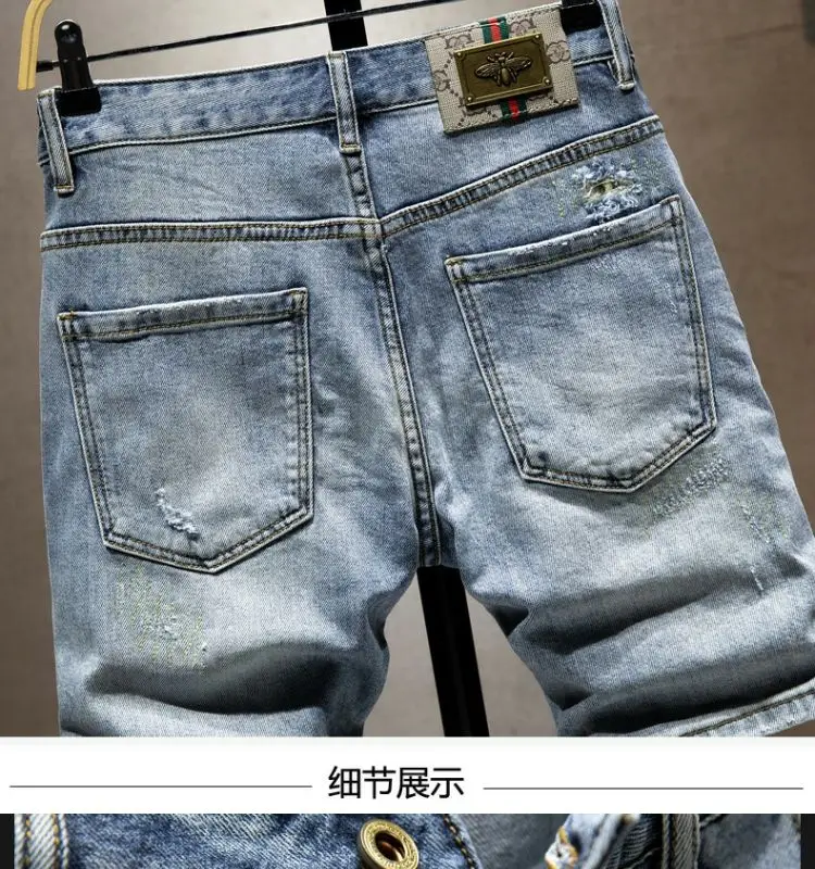 Men Summer Jeans New Kpop Casual Denim Knee Length High Street Distressed Jean Shorts 2024 New Designer Clothes Men Short Jeans