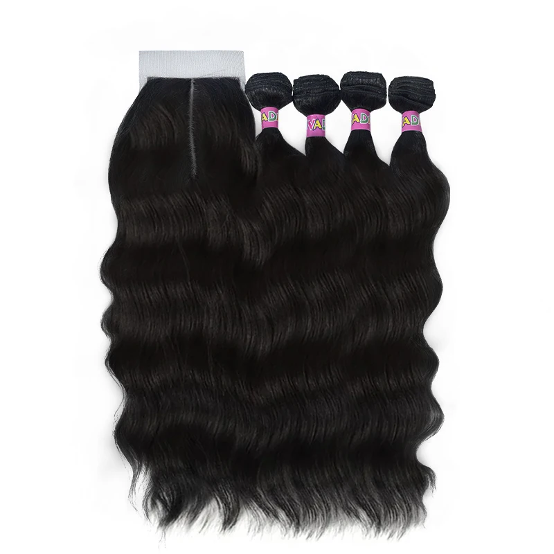 موجة الطبيعية الشعر الاصطناعية حزم 18 بوصة 5 أجزاء/وحدة أومبير شعر أشقر نسج مع إغلاق وصلات شعر اصطناعية للنساء