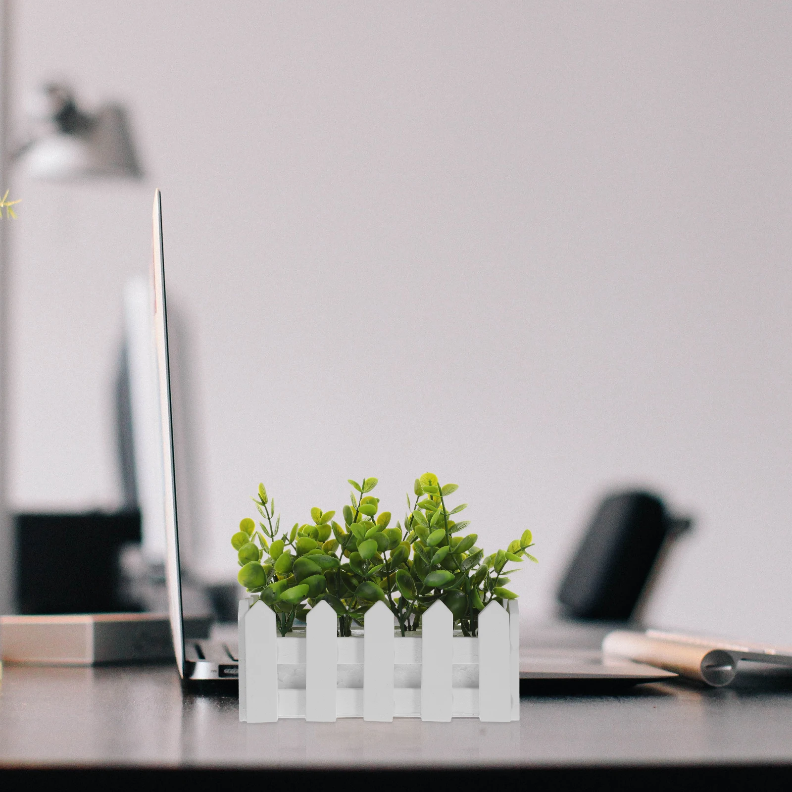 Artificial Eucalyptus Plant Mini Faux Tree Wood Fence Decor Fake Greenery for Desk Bookshelf Lifelike Easy Care