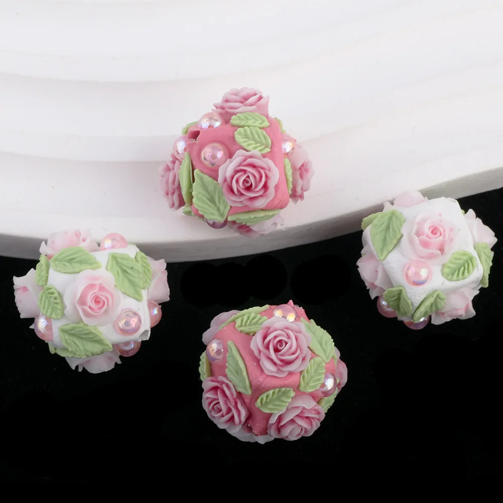 

Fresh New Resin Flowers Leaves Decorated Floral Round Gumball Jewelry Beads Fit Bracelet Necklace Earring Pen Making 18pcs 21mm