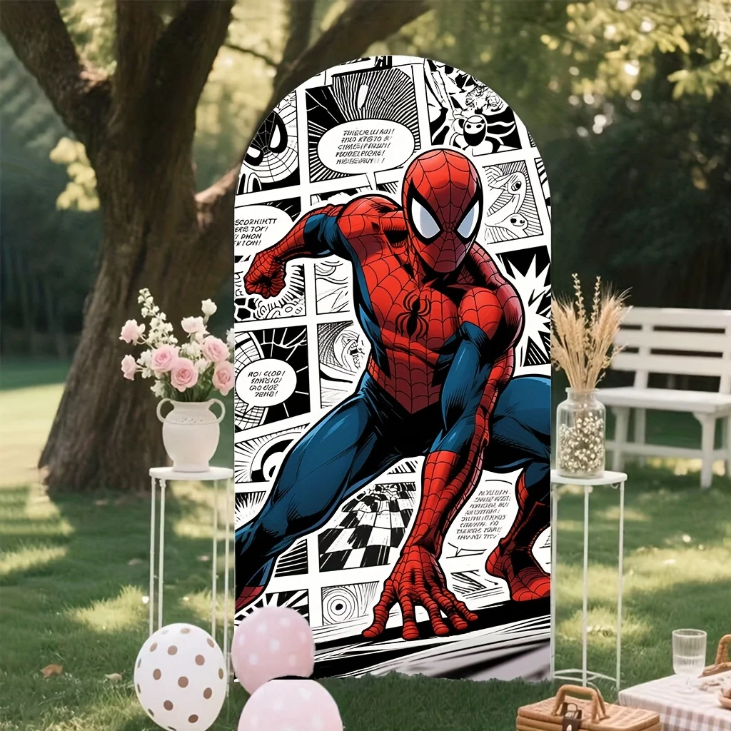 Spider-Man Arched Backdrop Cover Custom Children Boys Birthday Party Baby Shower Double-sided elasticity Decor Photography Props