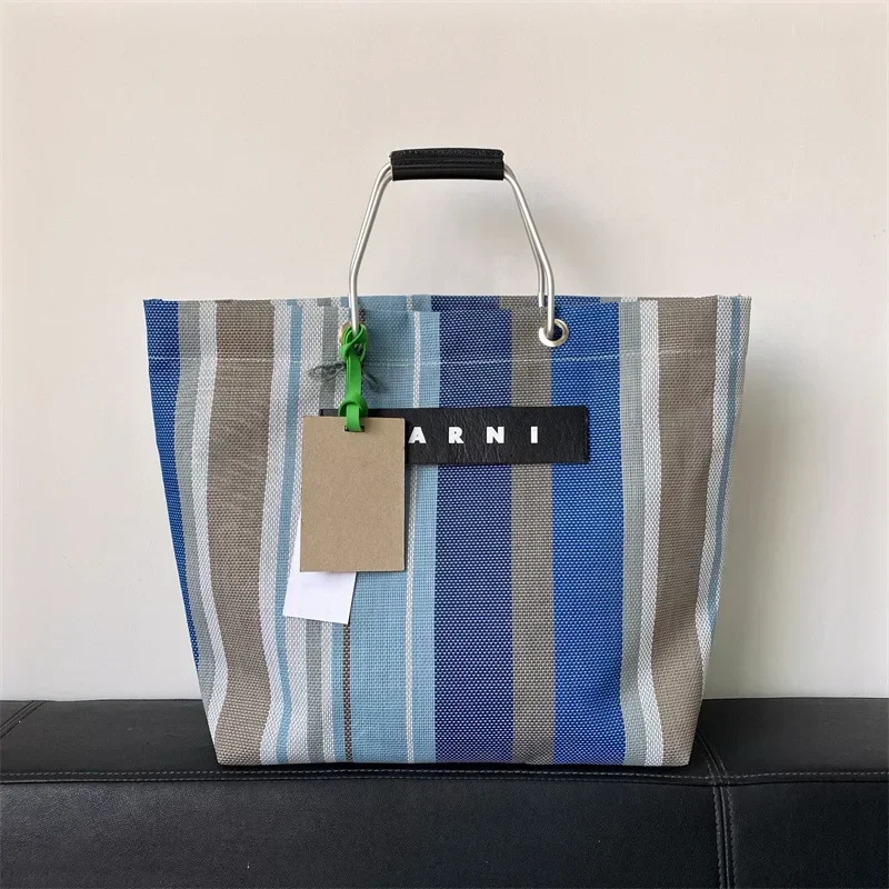 حقيبة ألومنيوم مضفرة حديثة - حقيبة تسوق قابلة للطي للجنسين، حامل بقالة منسوج مع مقابض مريحة