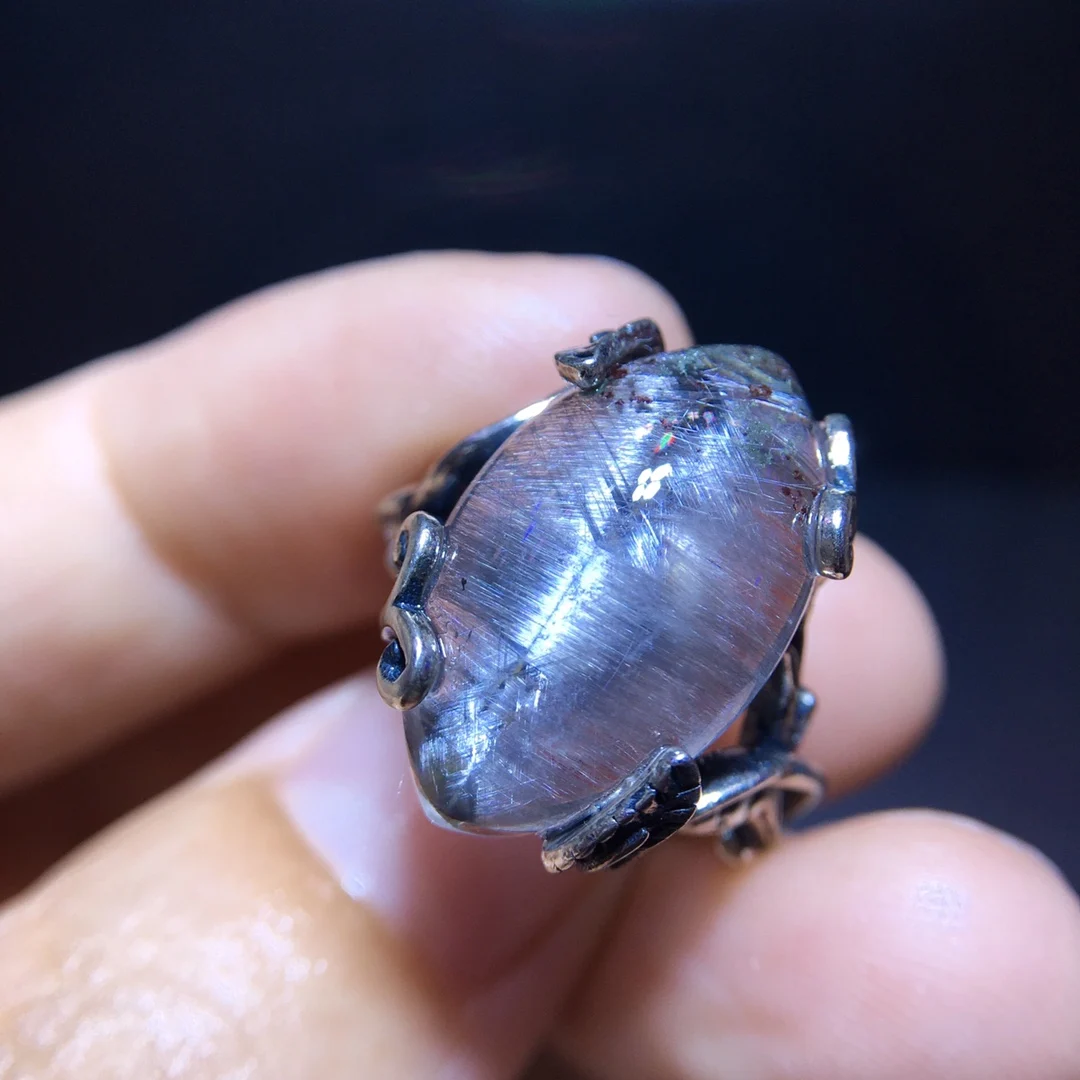 Natural Silver Brookite Platinum Rutilated Quartz Ring 19.8/11.7mm Silver Woman Men Water Drop Lucky AAAAA