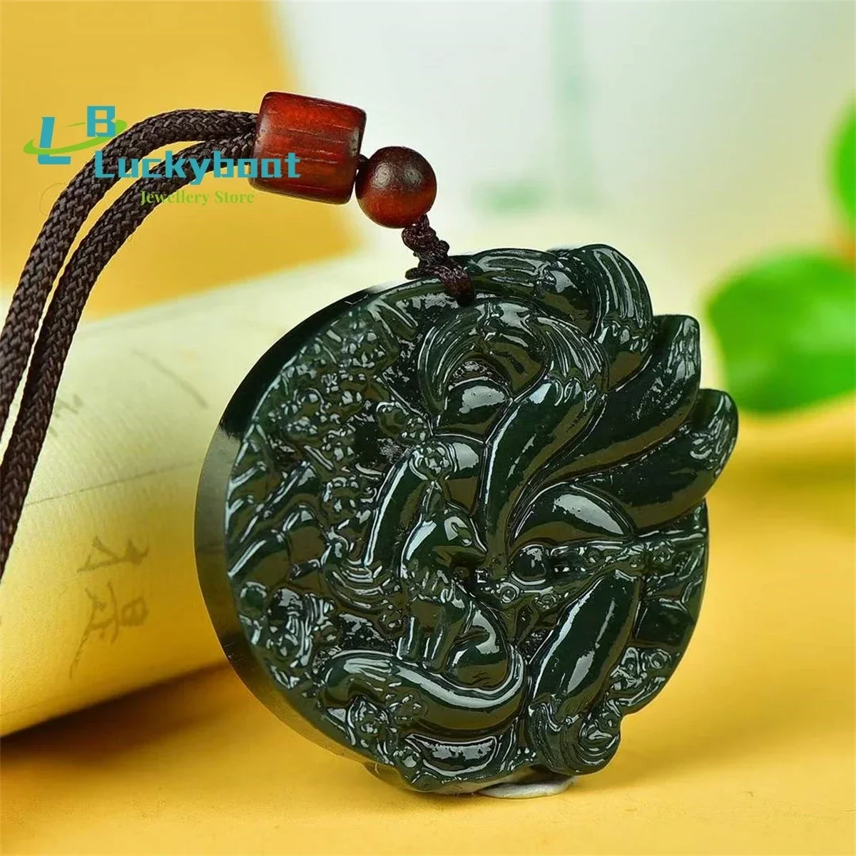 Natural Hotan Jade Nine Tailed Fox Pendant Simple and Generous Personality Versatile Fine and Fashionable Men and Women 2