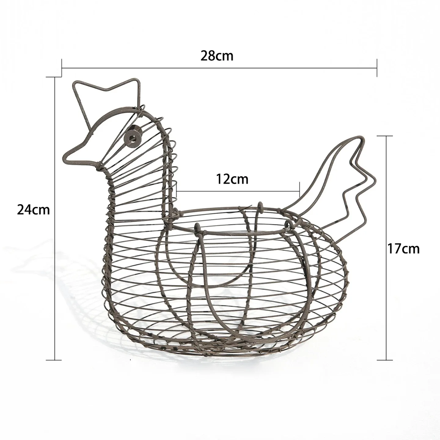 

Vintage Wire Hen Basket, Handwoven Iron Metal, Rustic Farmhouse Decor, 28cm x 24cm x 17cm, Brown and White
