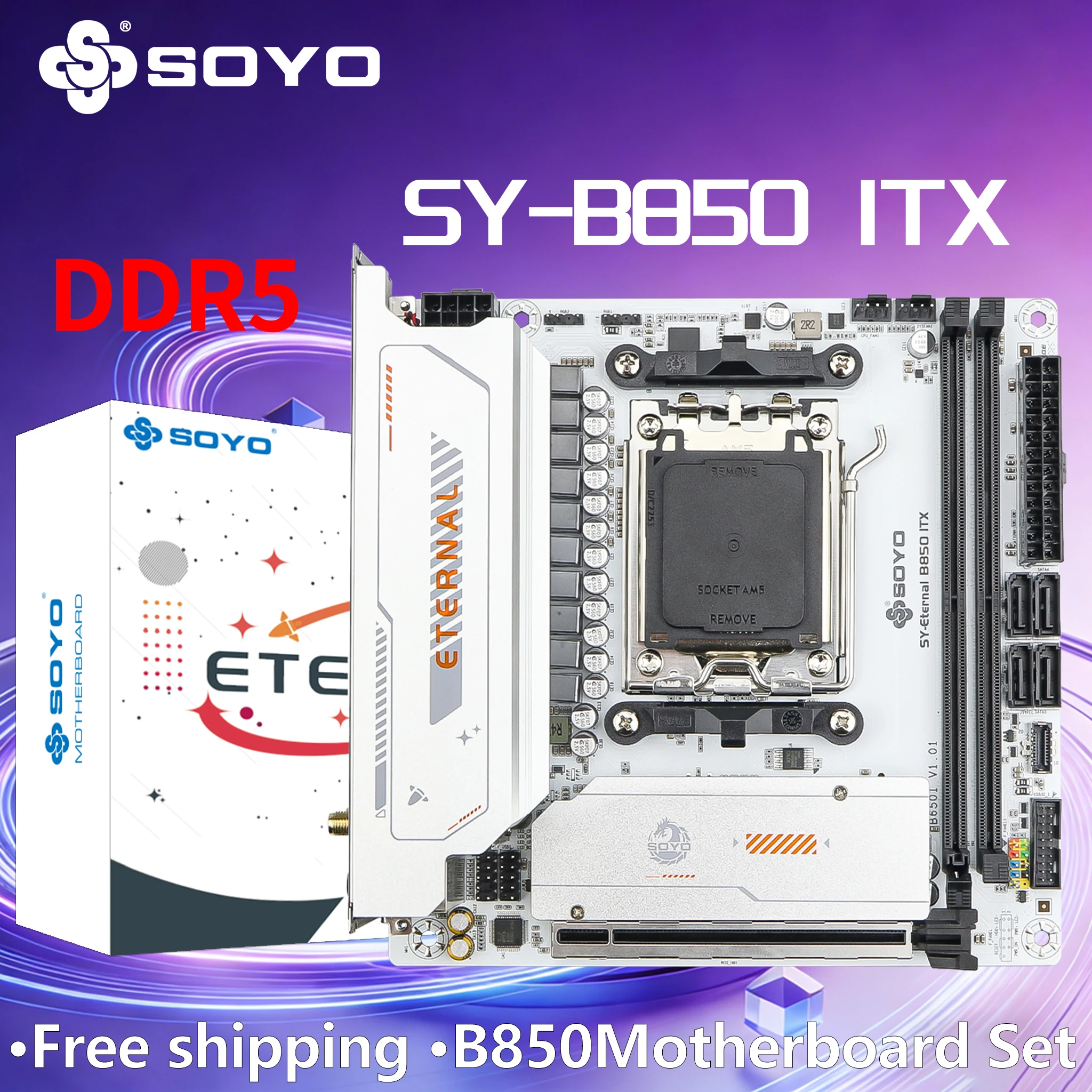 

Материнская плата SOYO B850ITX AMD для процессоров AMD Ryzen AM5 DDR5, поддержка процессоров 8000/9000, PCIe 5.0x16, PCIe 4.0x4, M.2, ARGB, WIFI6, HDMI, DP