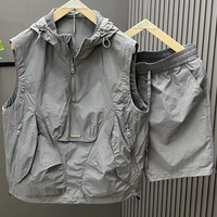 2pcs men's summer ice silk cool sleeveless top and shorts set, sports workwear, fashionable loose casual five quarter pants