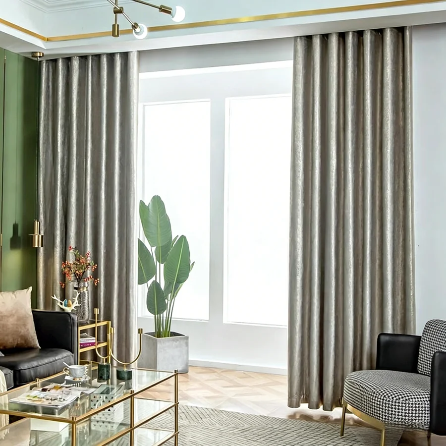 

Luxury Silver Grey Foil Velvet Blackout Curtains, Thermal Insulated Window Drapes for Living Room Bedroom