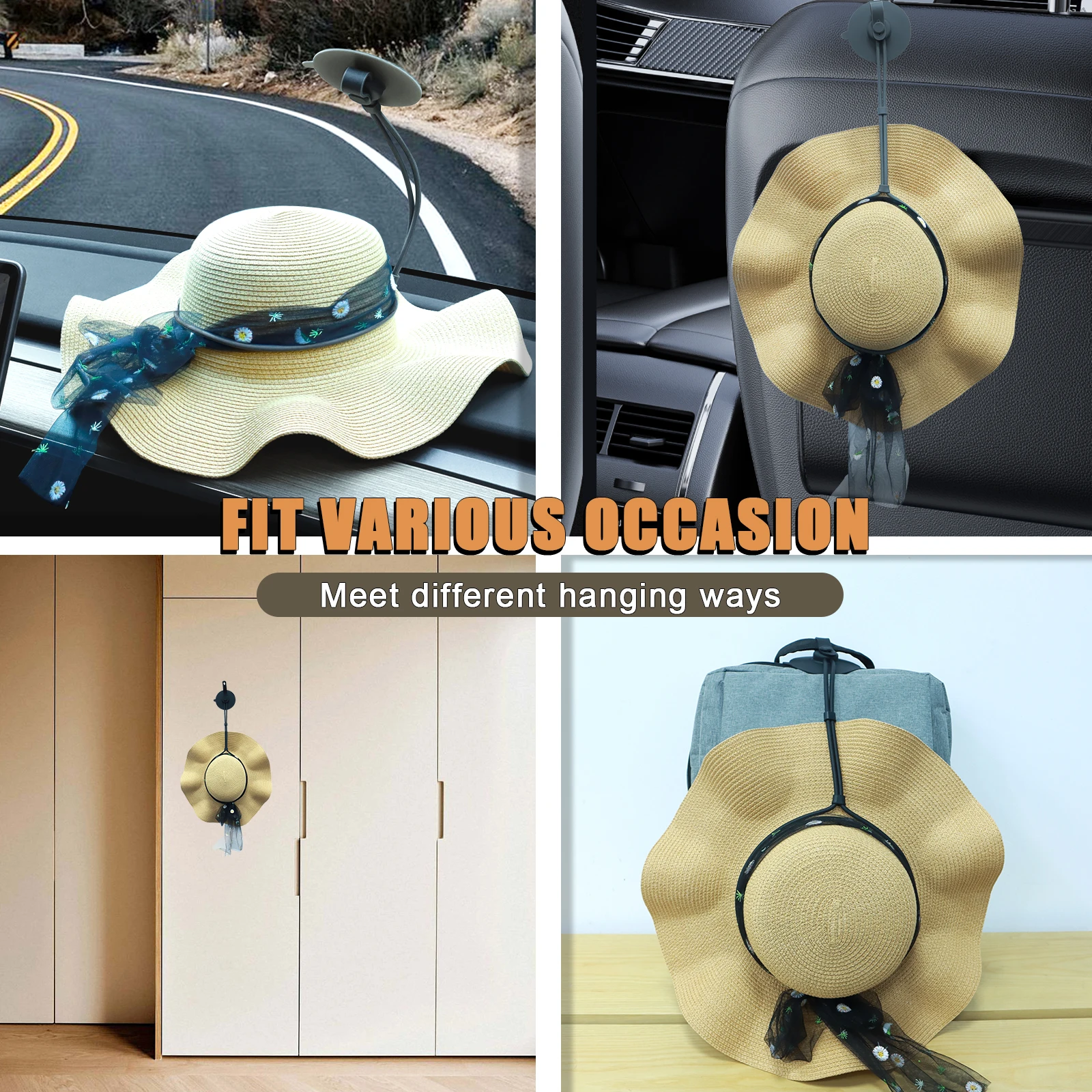 2PCS Cowboy Hat Holder For Car Silicone Hat Rack Hat Dash Holder For Car Truck SUV Truck Hat Holder for Vehicle Traveling Wall