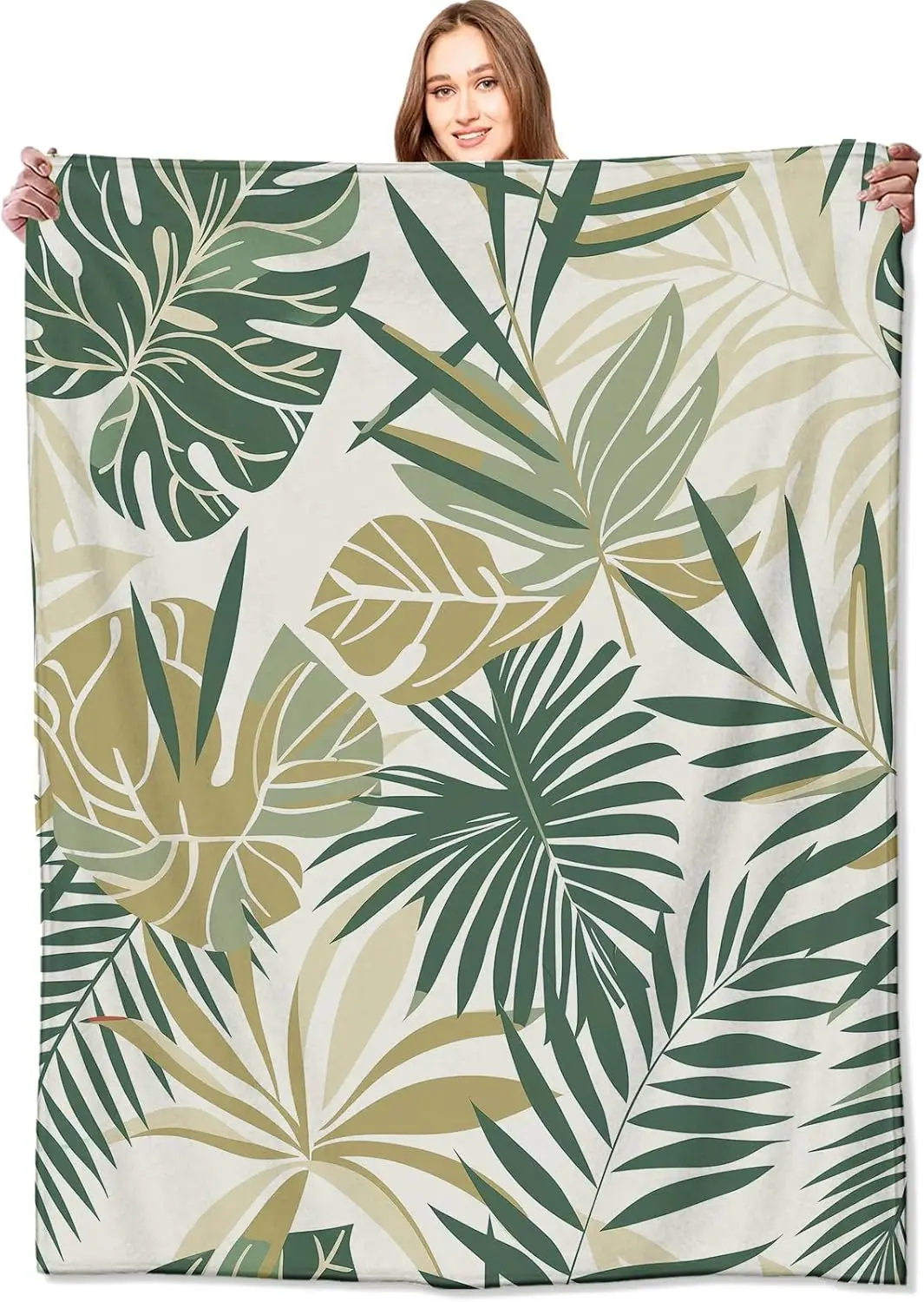 Ultra Soft Flannel Throw Blanket Botanical Jungle Tropical Leaf Print Microfiber Cozy Throw for Couch Bed Decor Home Accent