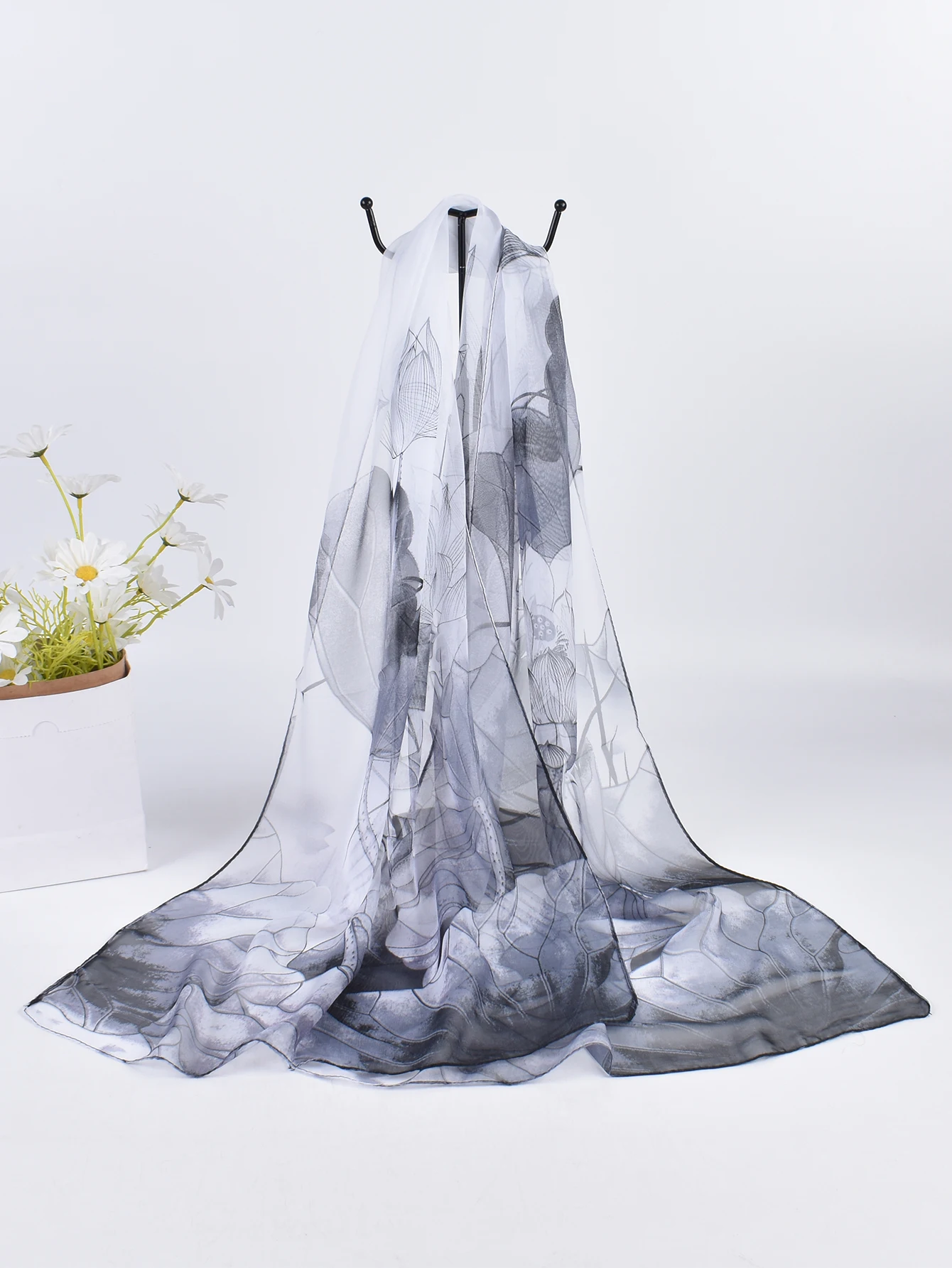 Spring and summer hot selling silk scarf with lotus pattern 50 * 160 printed silk scarf long scarf