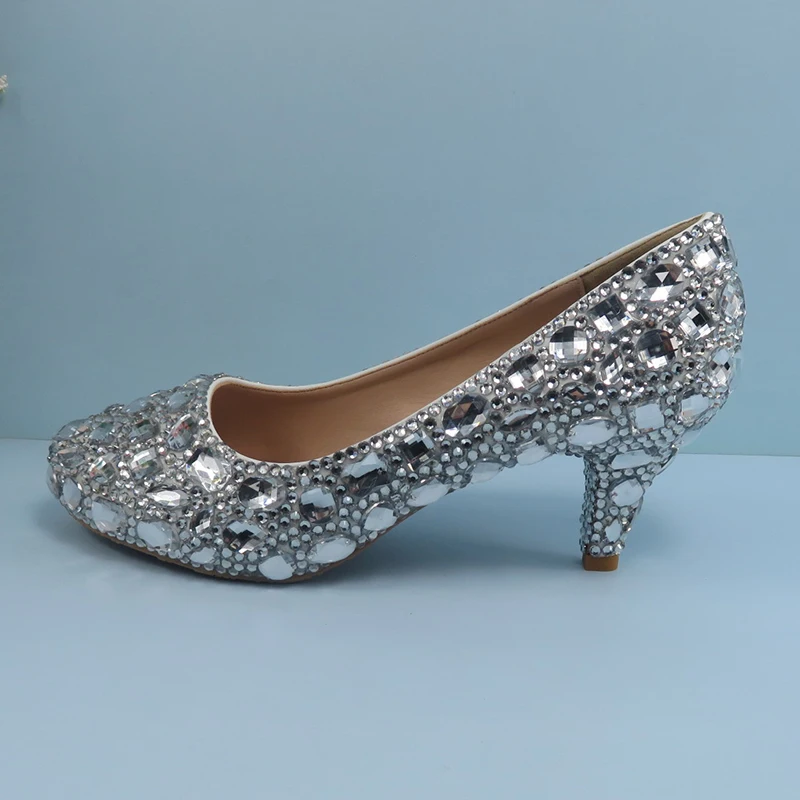 Luxury silver crystal Bride Wedding shoes women super High shoes Rhinestone platform shoes Plus size 34-46 woman big size shoes