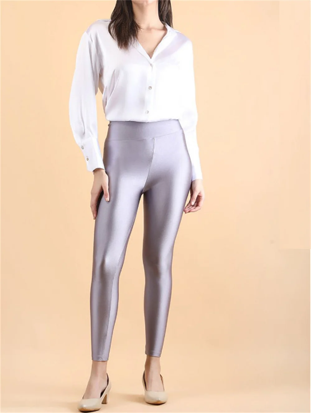 Super Stretchy Glossy Legging High Waist Band Jogger Work Casual Tight Leggin